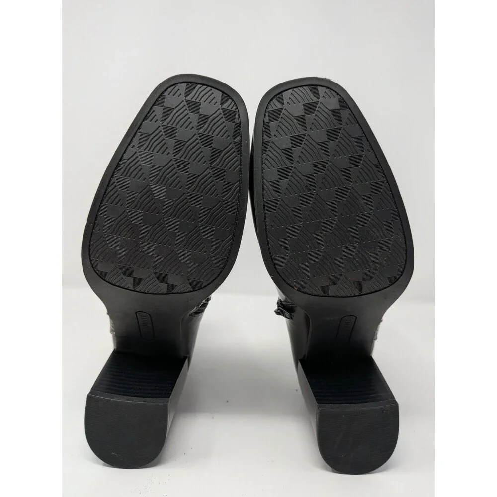 The Limited Gildey Black Leather Snake Trim Ankle Boots Women's 11  Block Heel